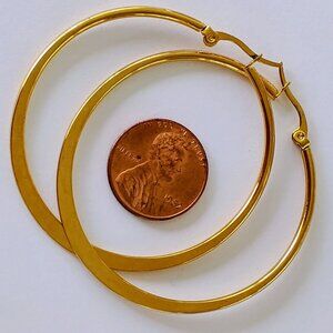 Gold-plated stainless steel hoop earrings, flat design